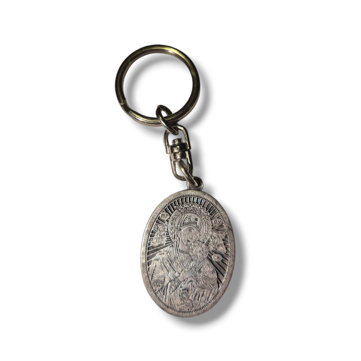 Theotokos Silver Metal Oval Keyring