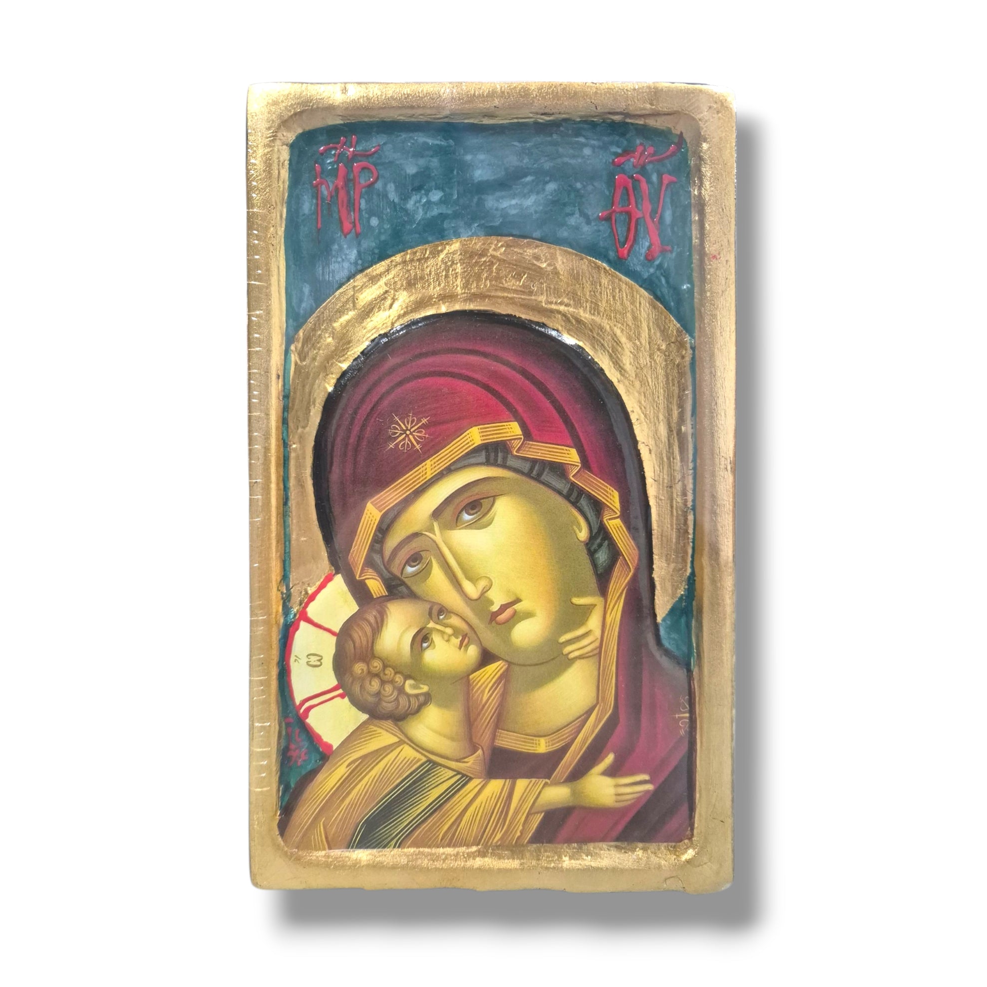 13.5x23cm Theotokos and Christ Wooden Carving Premium Icons