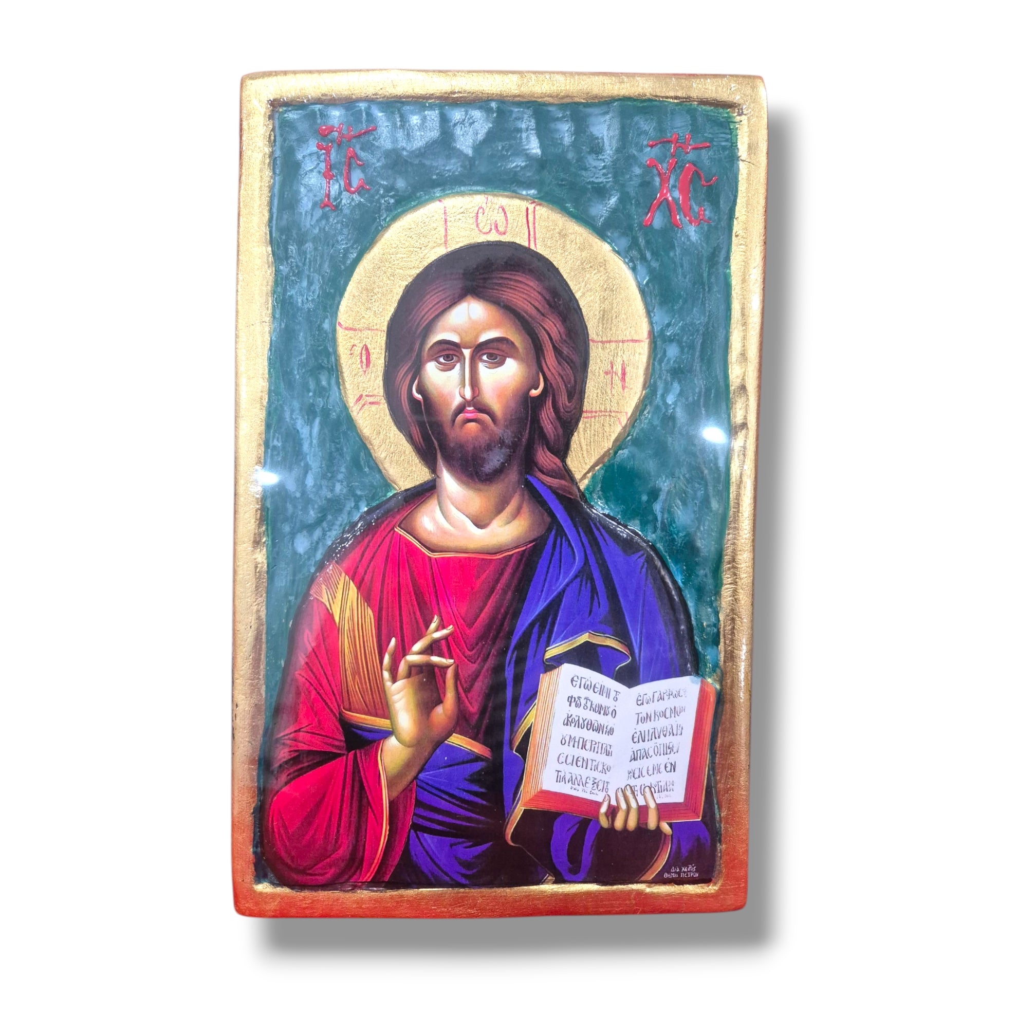 15.5x29.5cm Christ Blessing Open Bible Wooden Carving Premium Icons
