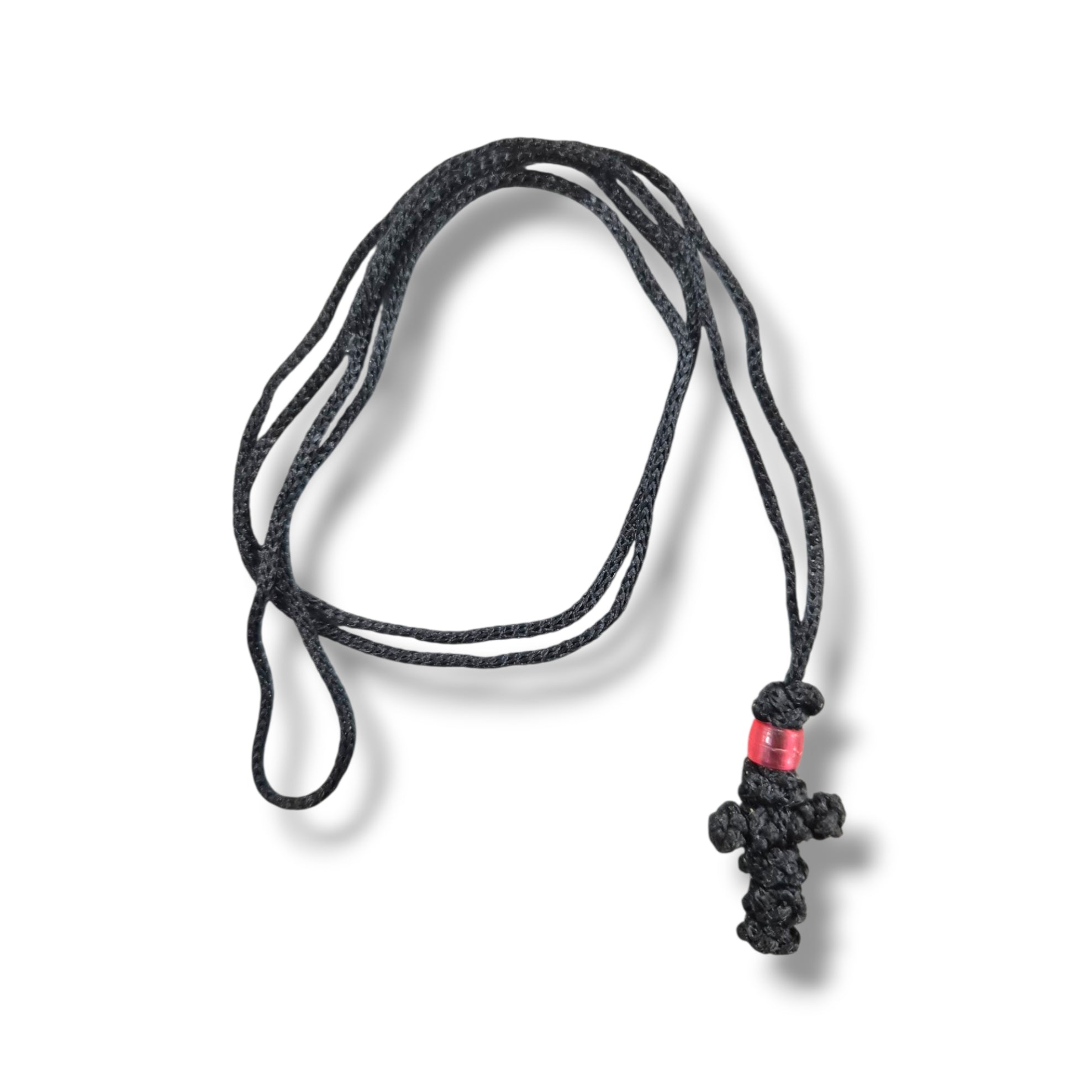 Mini Black Cross (Red Bead) on Rope