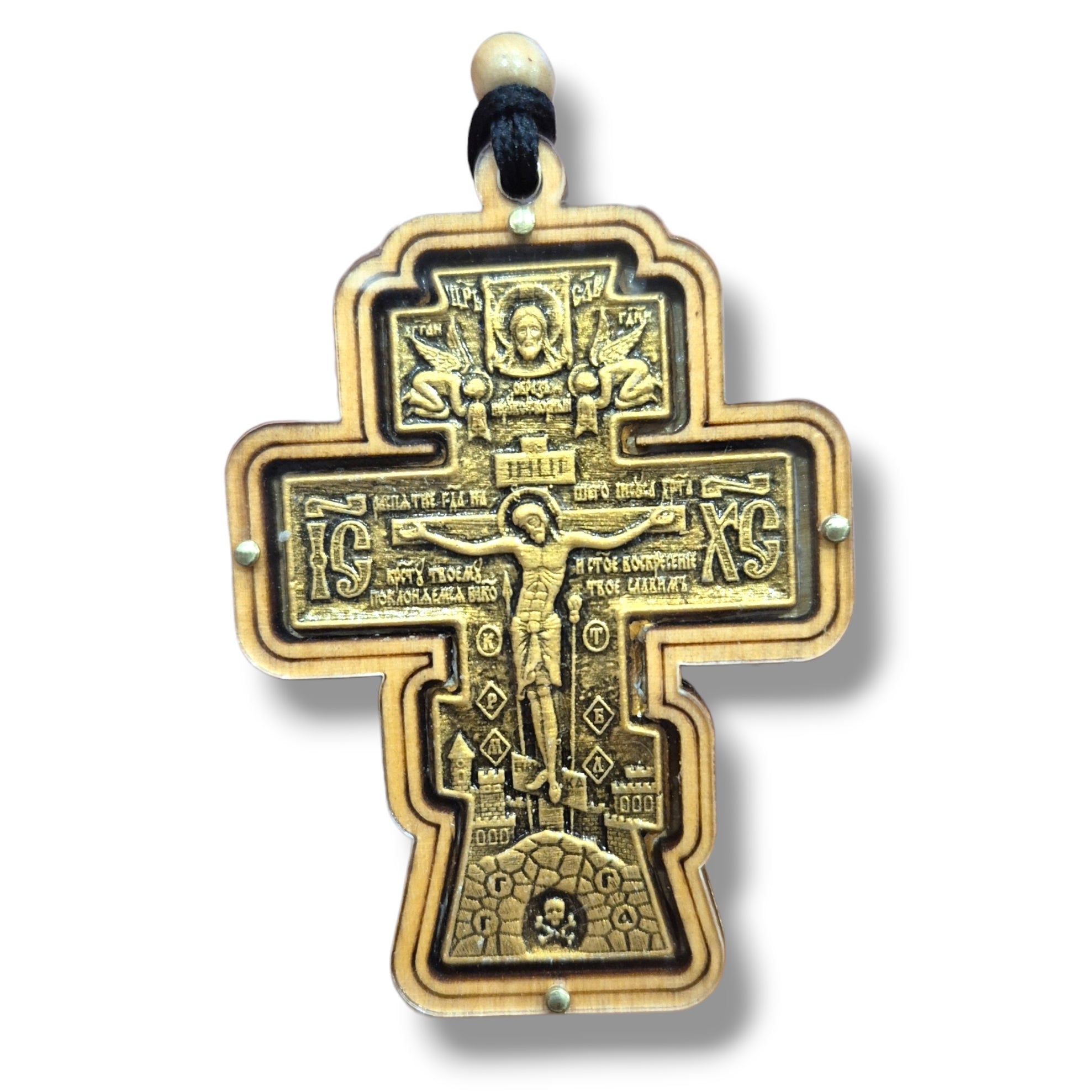 Wooden Gold Car Cross (5.5x8cm)