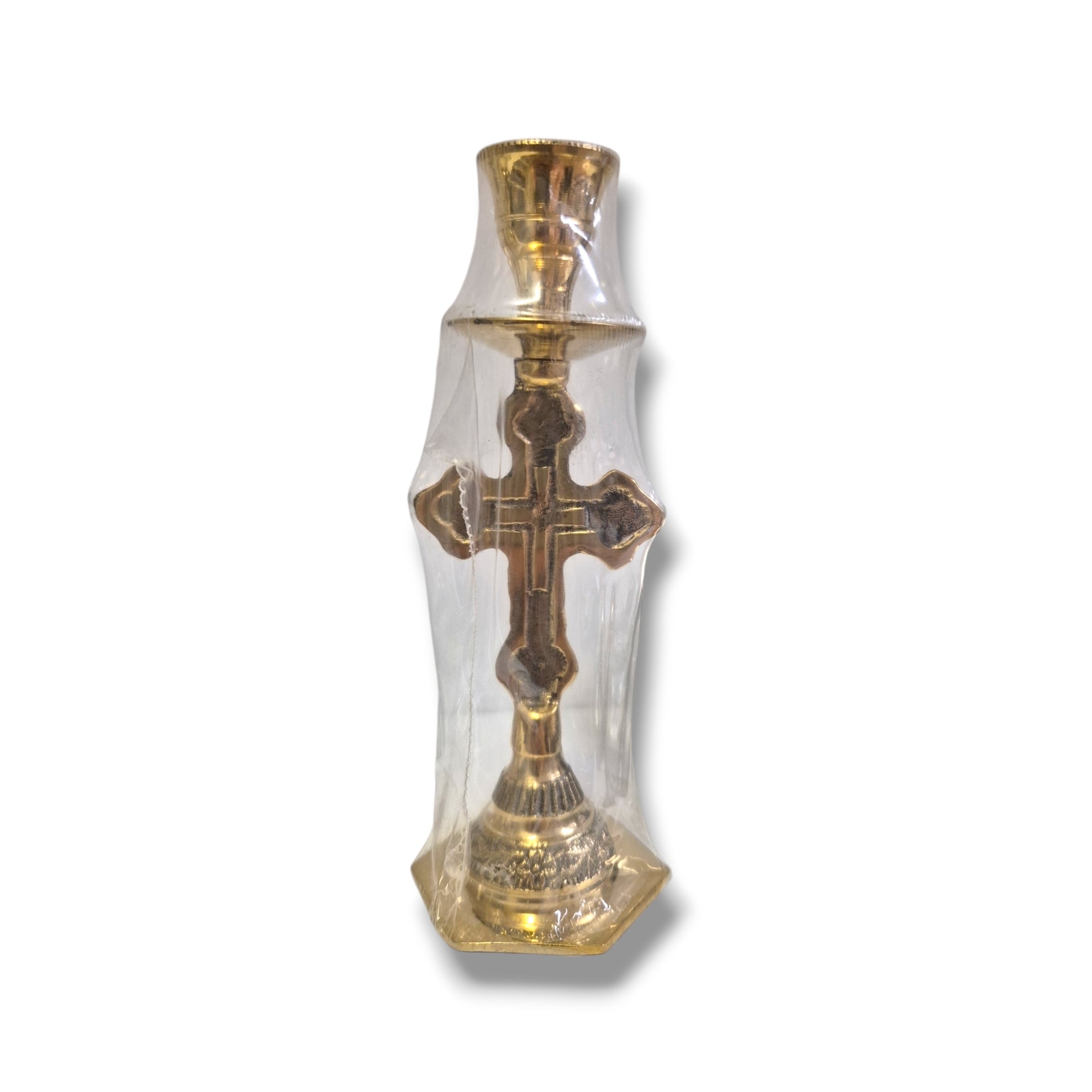 Gold Metal Cross Candle Holder