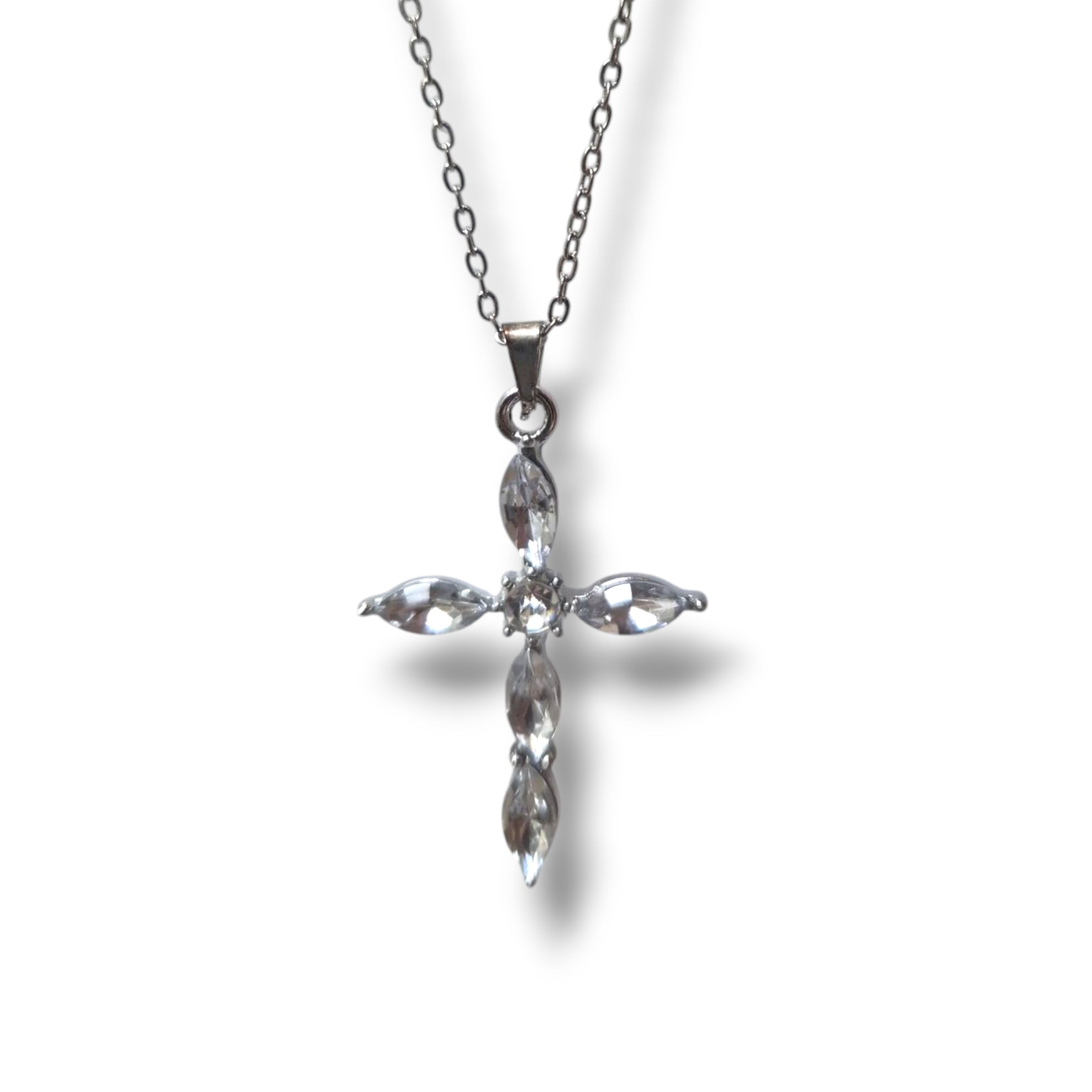 Silver CZ Cross Necklace