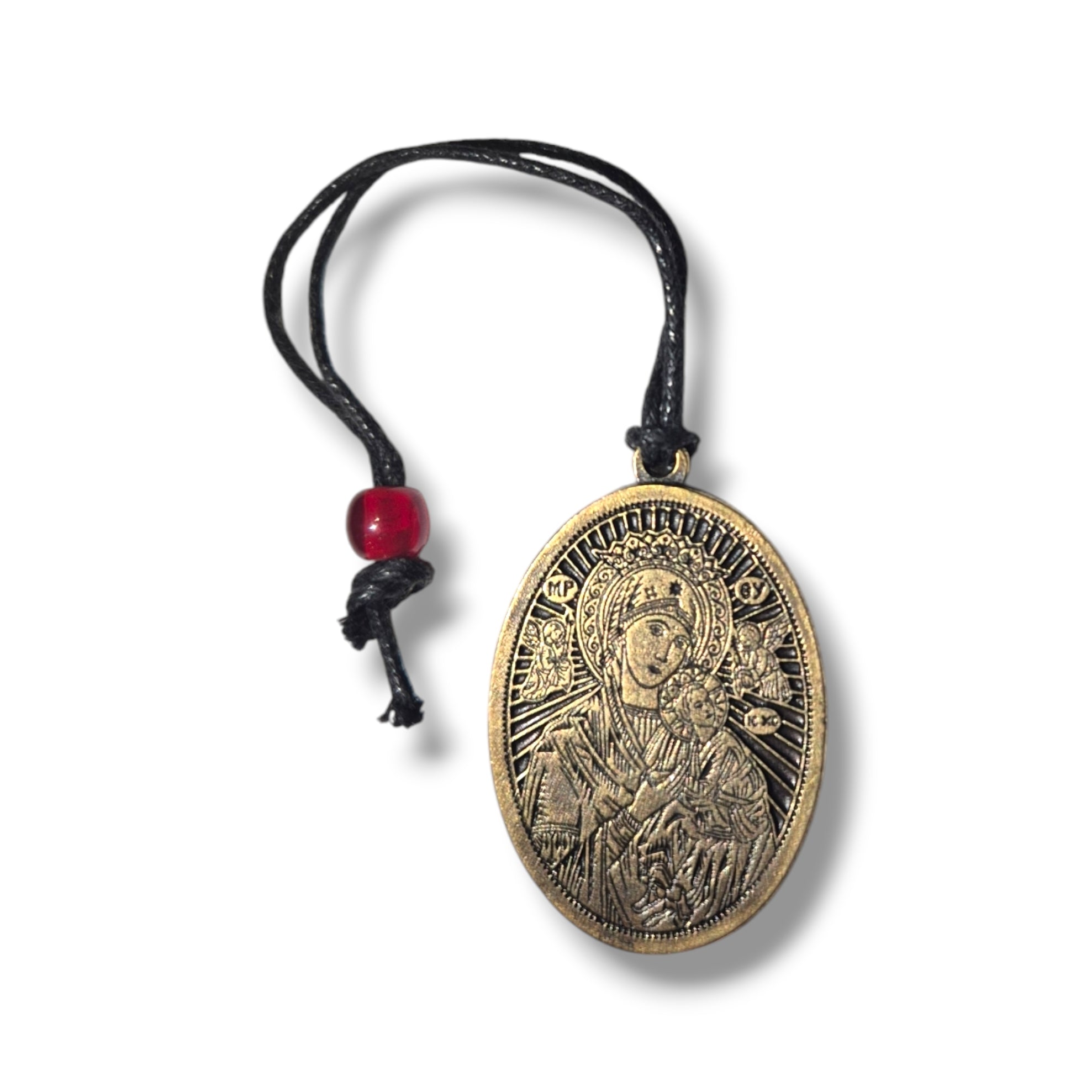 Theotokos Gold Metal Oval Keyring on Rope