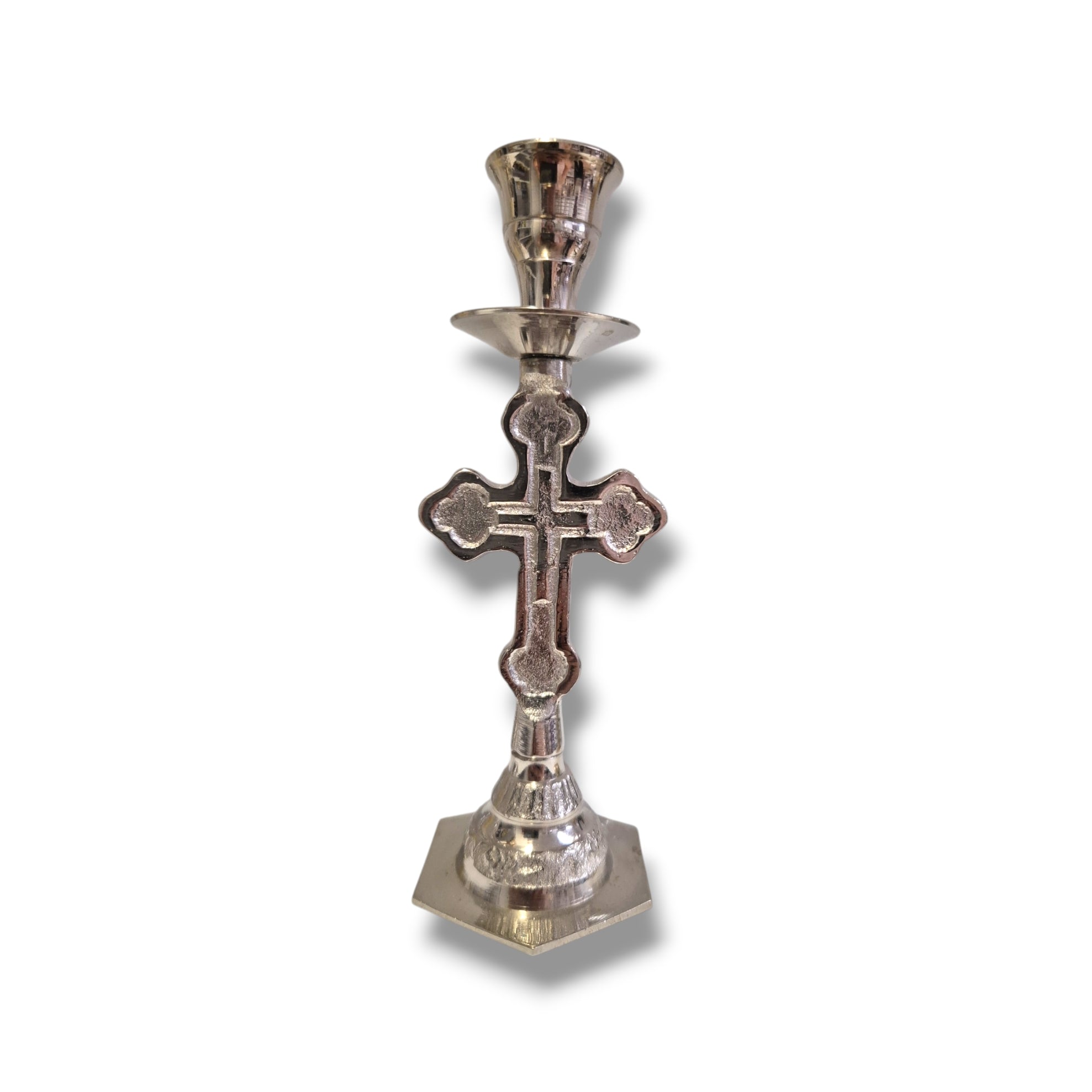 Silver Metal Cross Candle Holder