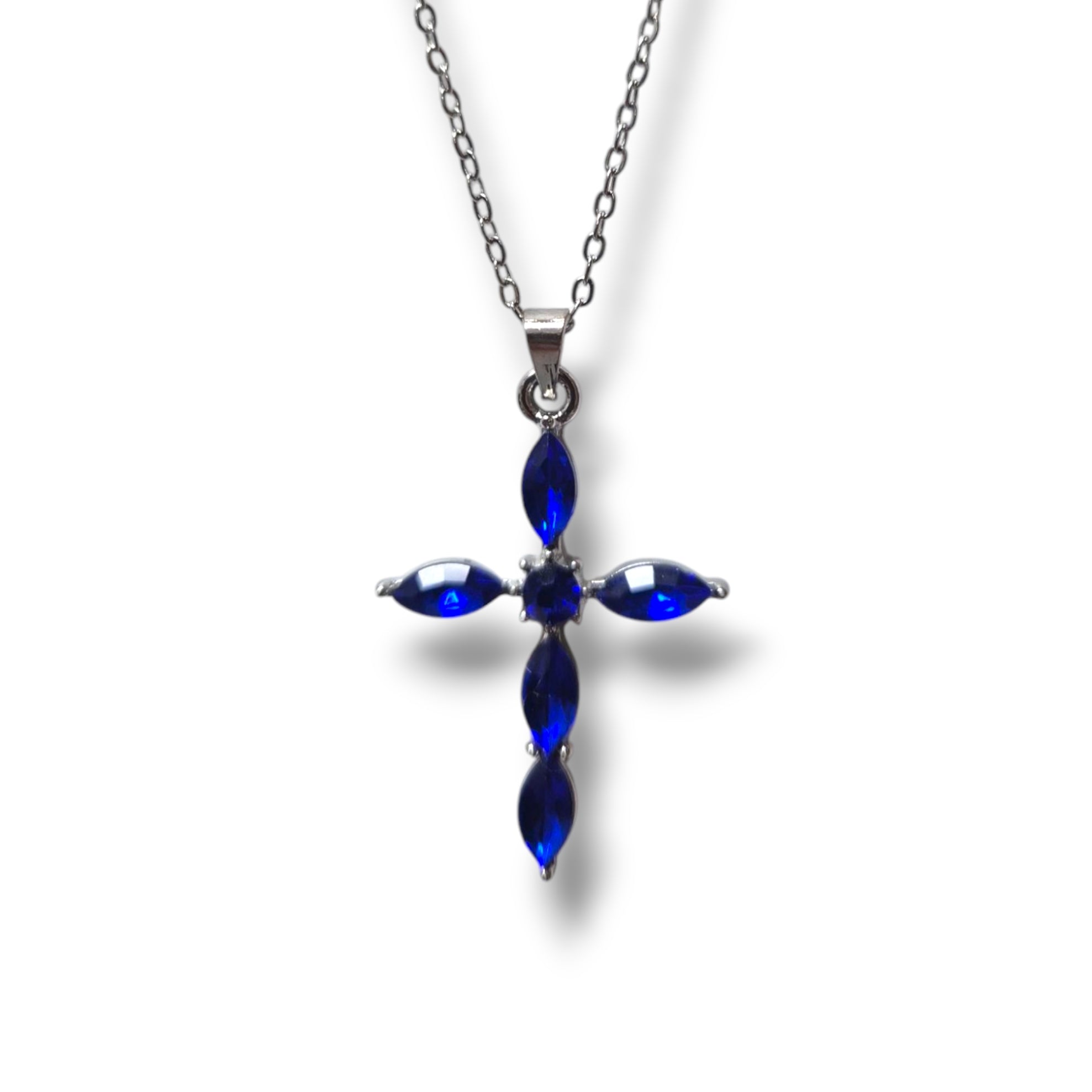 Silver and Blue Cross Necklace