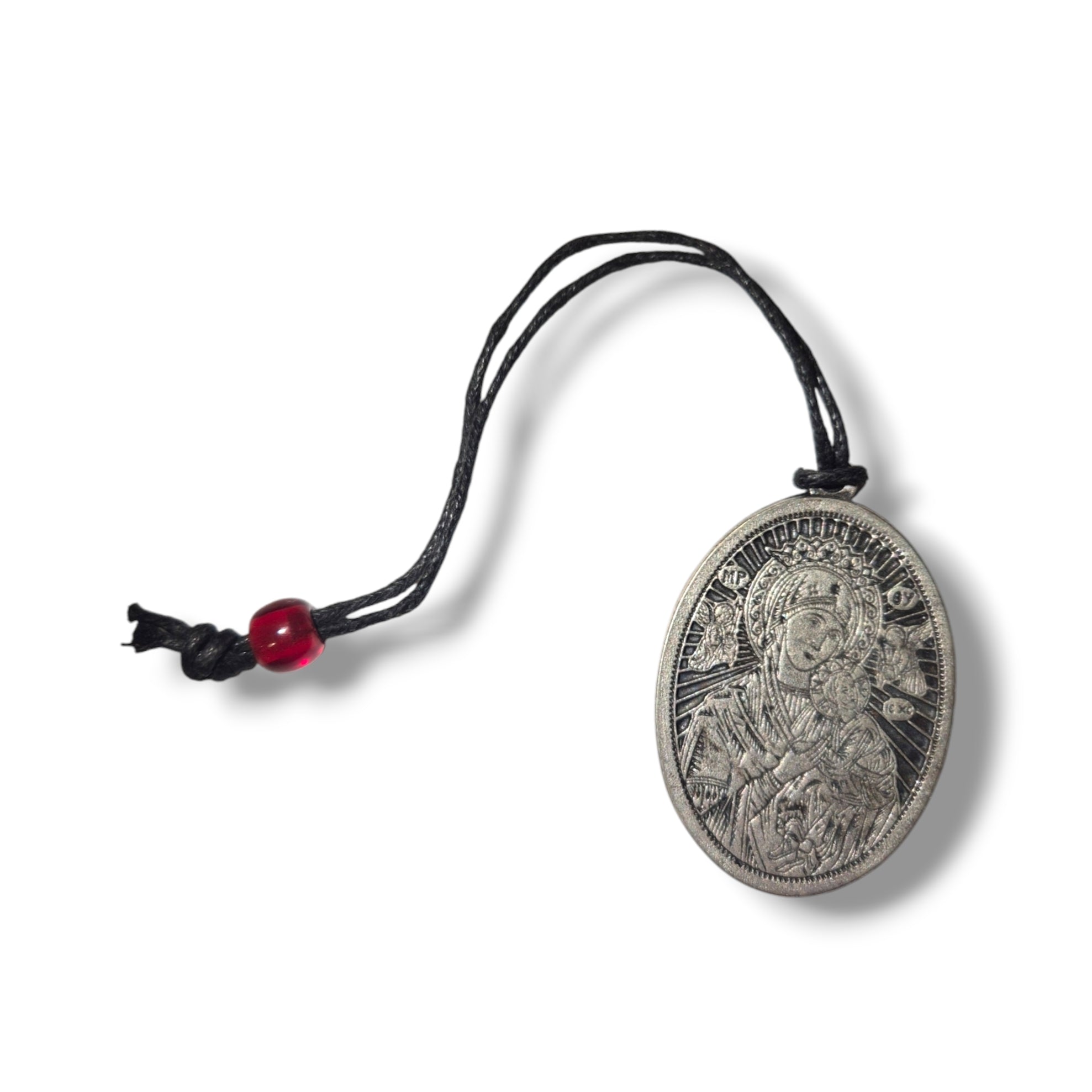 Theotokos Silver Metal Oval Keyring on Rope
