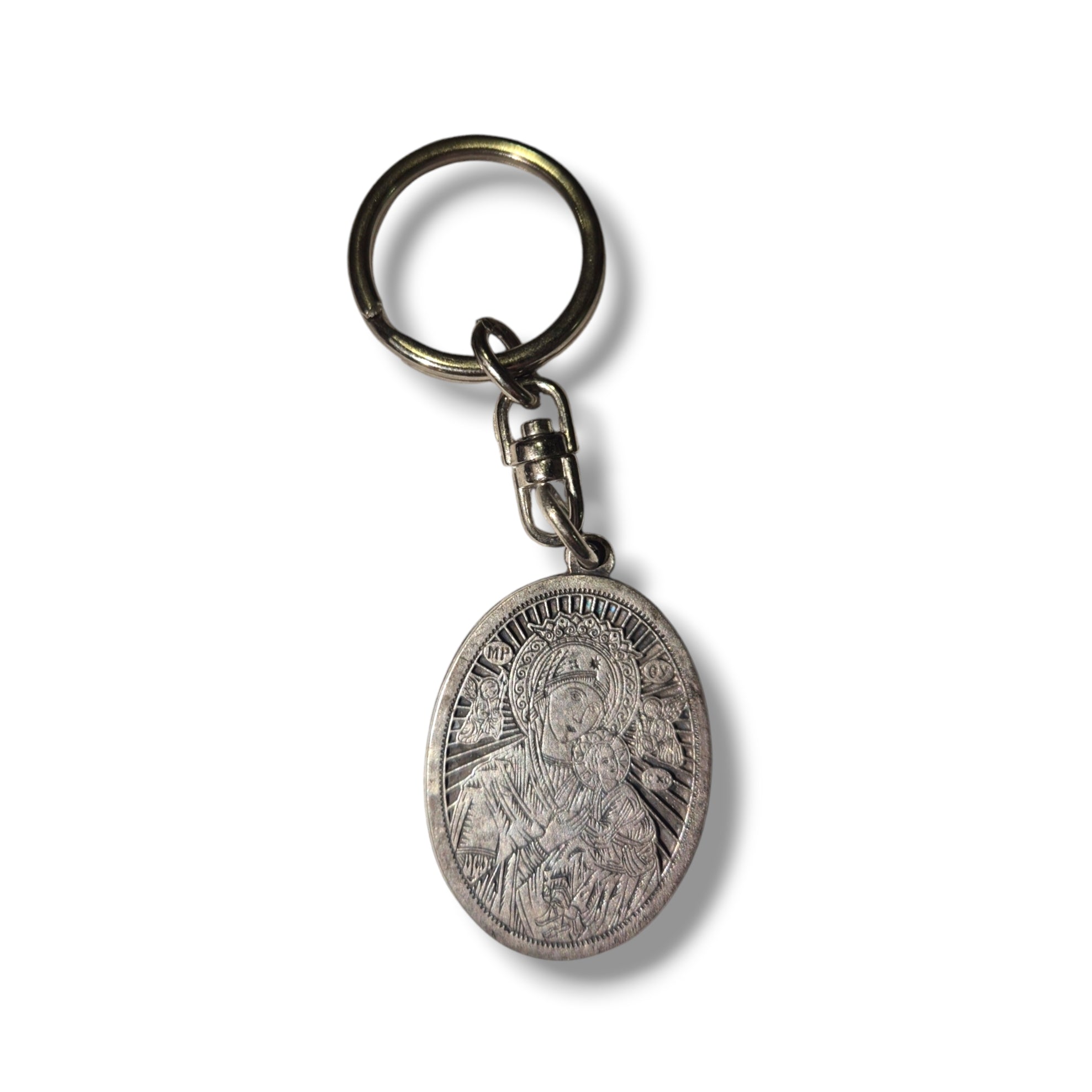 Theotokos Silver Metal Oval Keyring