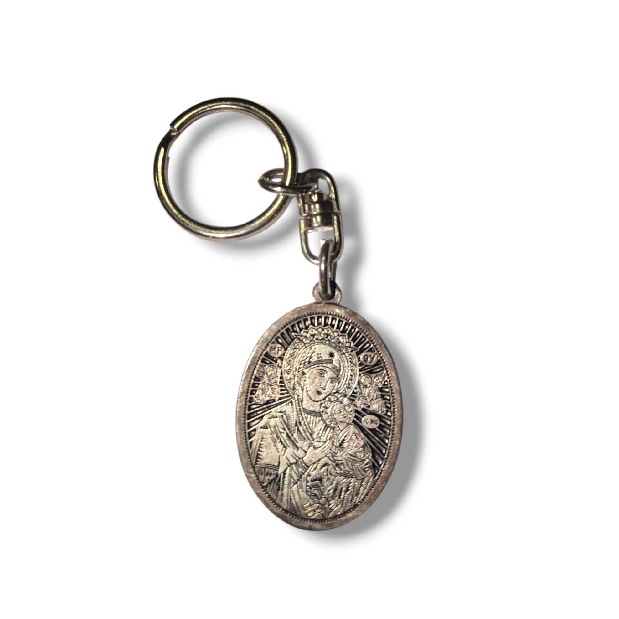 Theotokos Gold Metal Oval Keyring