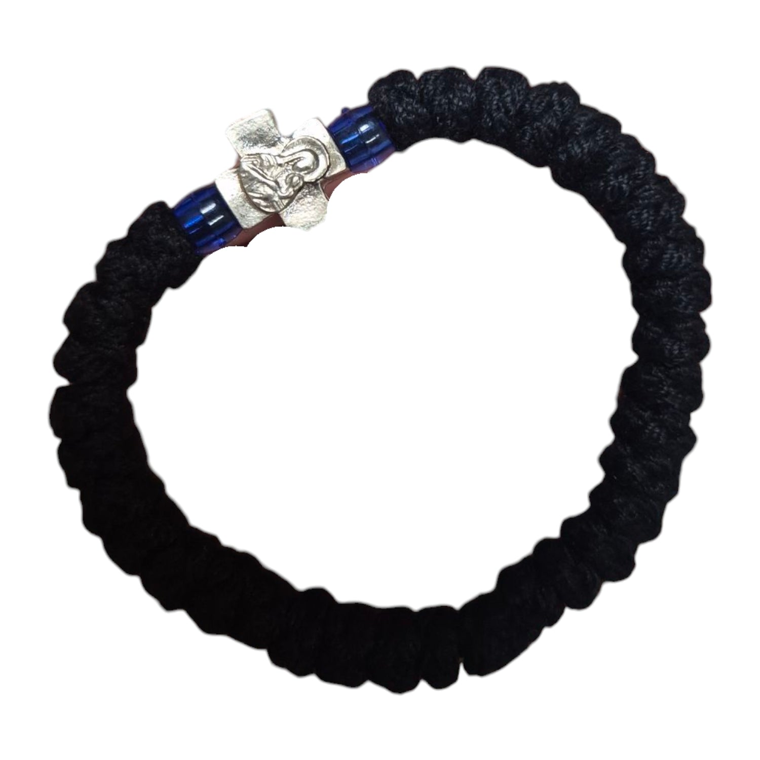 33 Knot Thick Black Rope + Silver Cross Bracelets