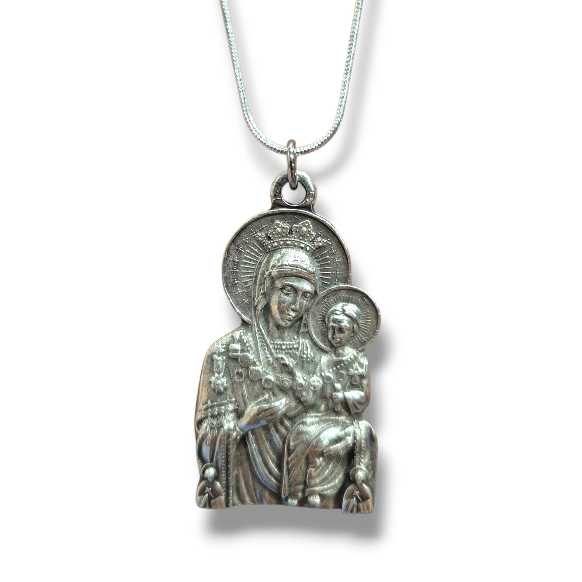 Silver Theotokos Christ Necklace