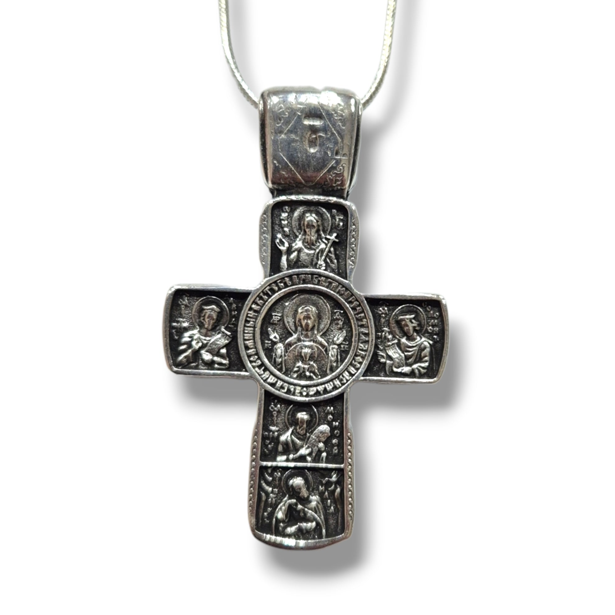 Silver Cross Saints Necklace